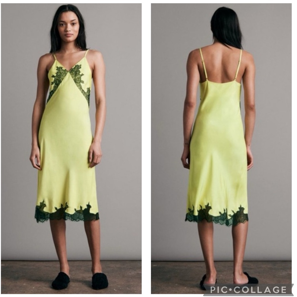 Rag & Bone Logan Lace Trim Slip Dress Silk Blend Yellow 6